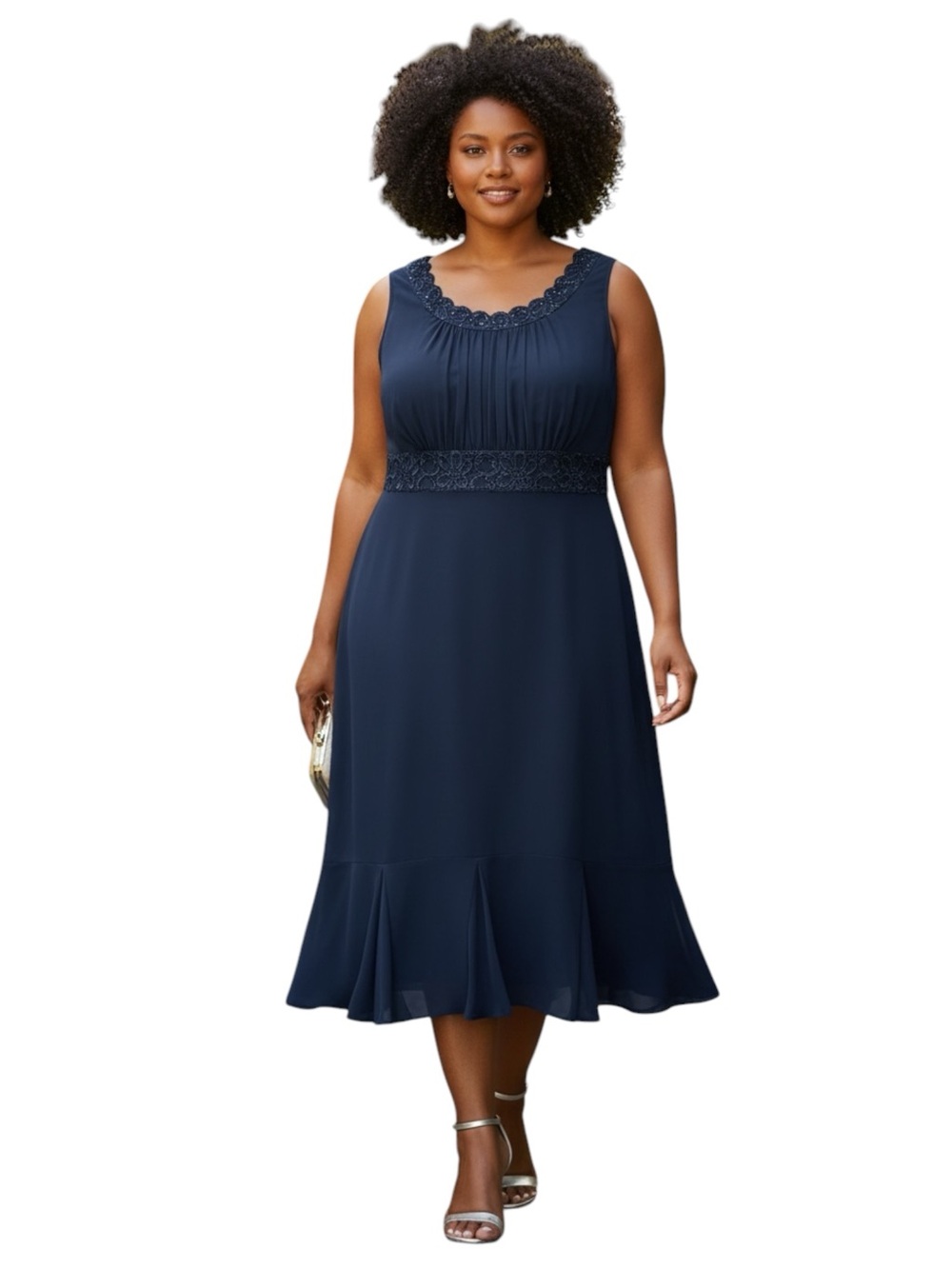 R&M Richards Beaded Cocktail Dress Sleeveless, Navy‎ Blue, Size 18
